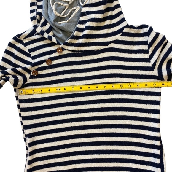 Tea N Rose Navy Blue and Cream Striped Terry Hoodie Size Small - Picture 11 of 16